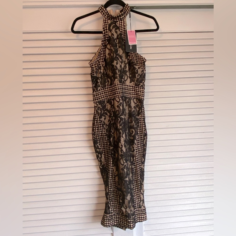 Black lace crochet cocktail dress nude underlay Never worn